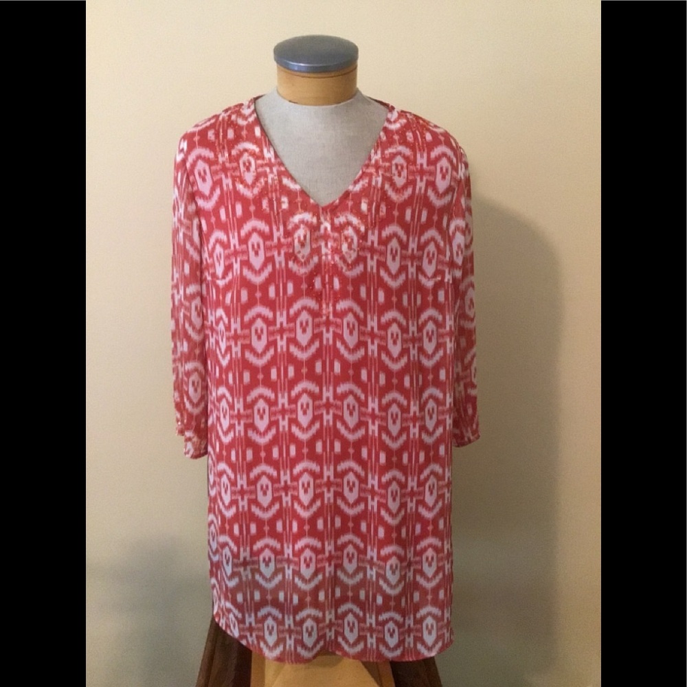 Susan Graver Ikat Coral Tunic w Shell